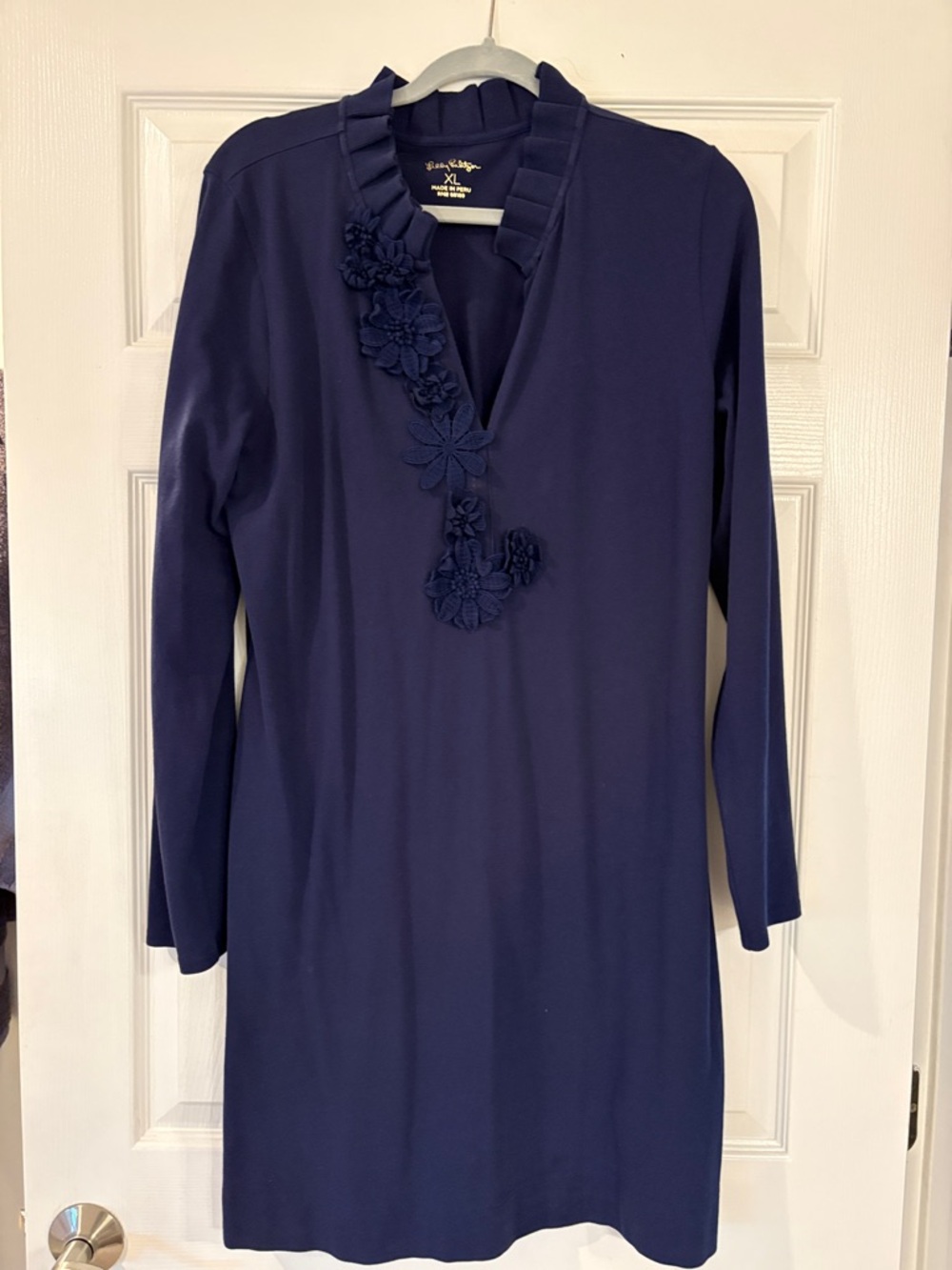 Lilly Pulitzer Navy Blue Long-Sleeve Floral Appliqué Dress